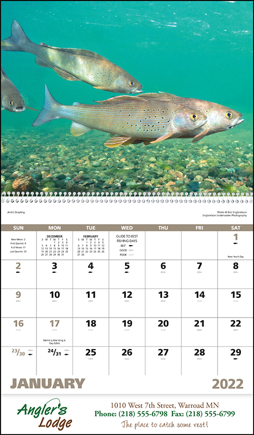 Fishing Spiral Bound Wall Calendar for 2022